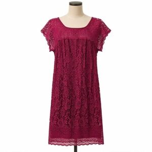 Vintage Floral Lace Sheath Dress Size L‎ Magenta Romantic Classic Wedding Guest